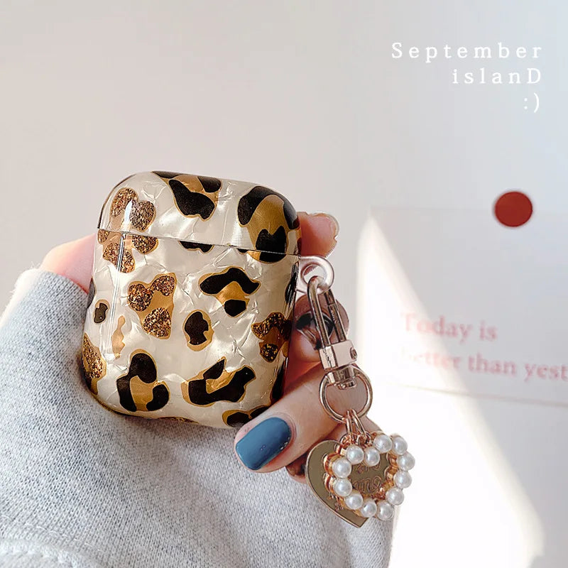 Luxury Leopard Pearl Case for Apple Airpods 1 2 3 Case