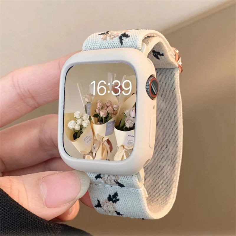 Retro Flower Strap+Case For Apple Watch Band 49mm 40mm 44mm 45mm 41mm 38 42mm