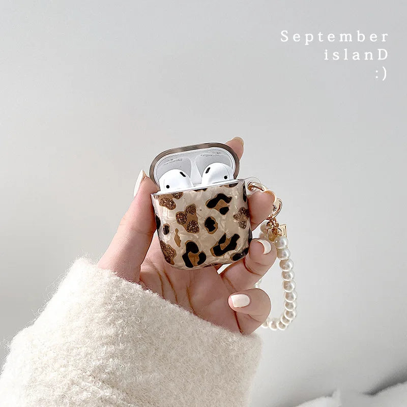 Luxury Leopard Pearl Case for Apple Airpods 1 2 3 Case