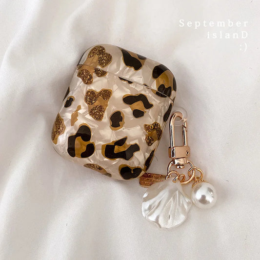 Luxury Leopard Pearl Case for Apple Airpods 1 2 3 Case