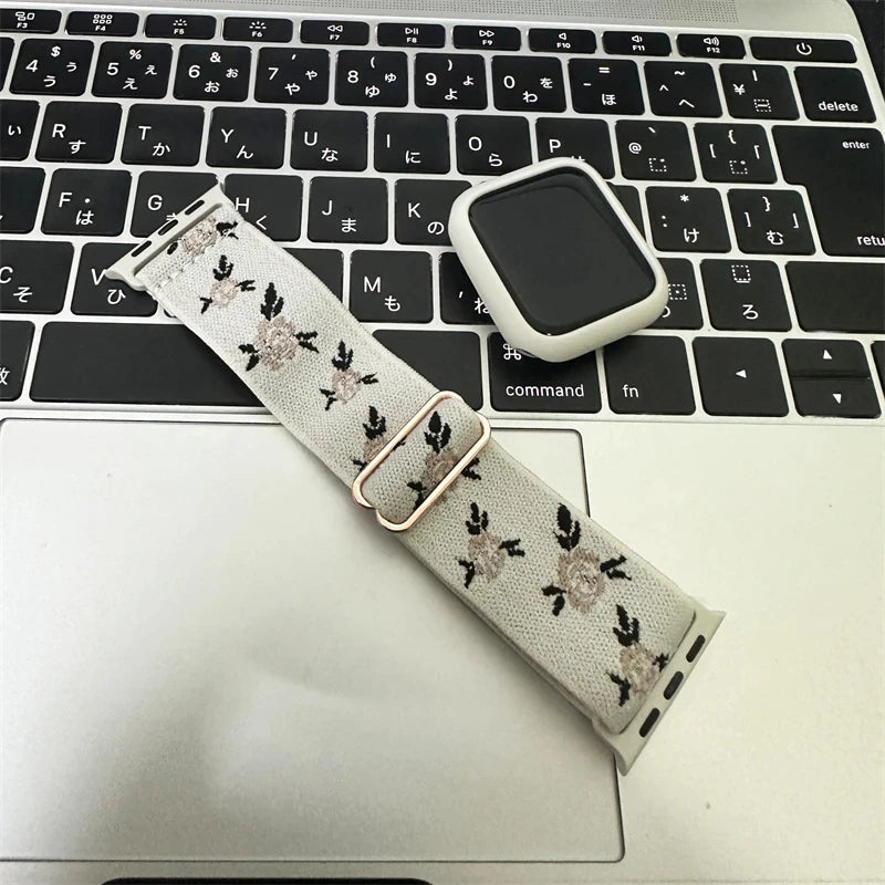 Retro Flower Strap+Case For Apple Watch Band 49mm 40mm 44mm 45mm 41mm 38 42mm